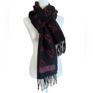 VICTORIA'S SECRET Hearted Woven Scarf Black Red Hearts Valentines Cozy Love Gift